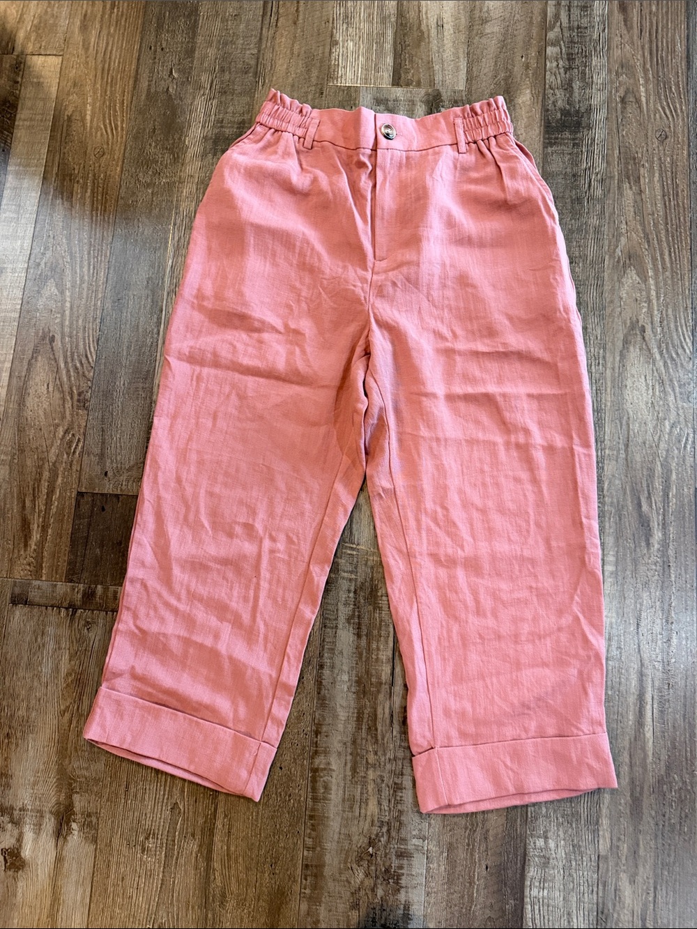 Halara Sz Small cuffed cropped linen pants- inseam 21”- pink